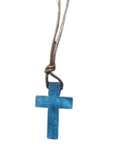 Cruz Madera 3 Cm Azul C/Cordon