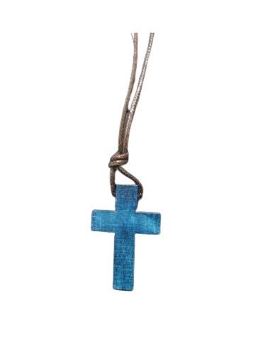 Cruz Madera 3 Cm Azul C/Cordon
