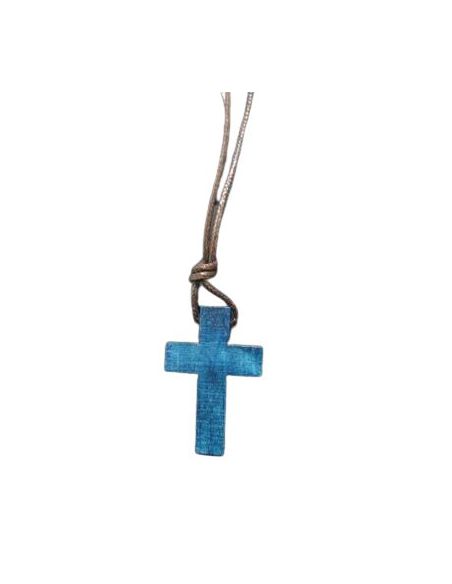 Cruz Madera 3 Cm Azul C/Cordon