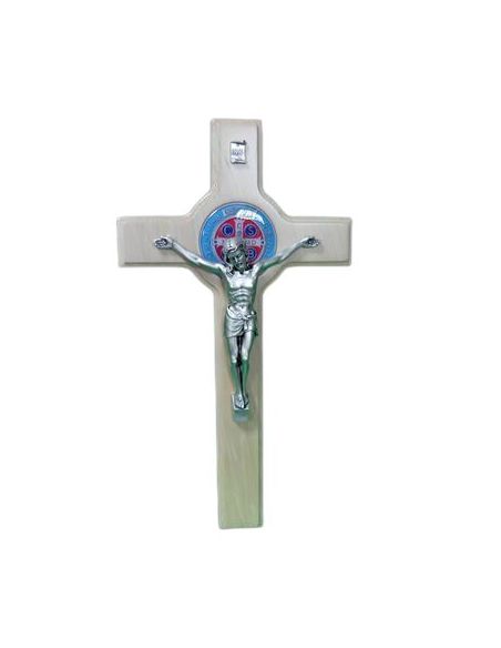 Cruz S. Benito Madera Madera Clara Cristo Plateado 4501/C 33Cm