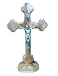 Cruz Jerusalen Olivo 15Cm Cristo Plata C/Base