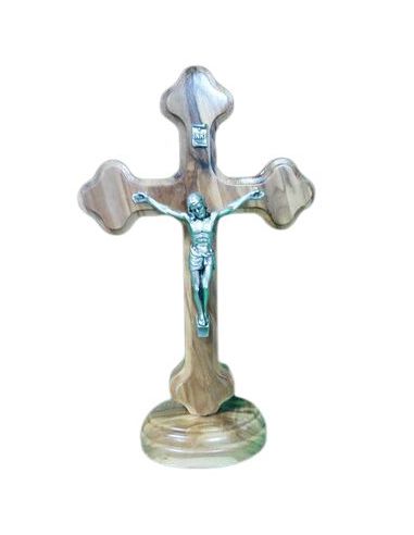 Cruz Jerusalen Olivo 15Cm Cristo Plata C/Base