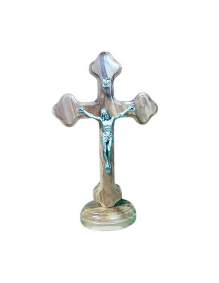 Cruz Jerusalen Olivo 15Cm Cristo Plata C/Base