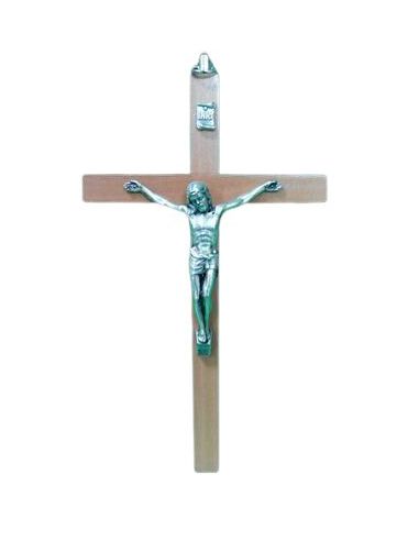 Cruz Madera Pulida 13Cm Cristo Metal