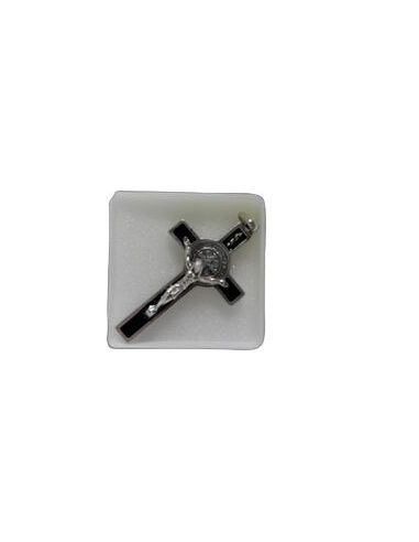 Cruz San Benito 5Cm Esmalte Negra Plateada