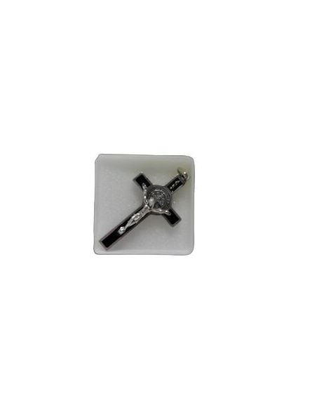 Cruz San Benito 5Cm Esmalte Negra Plateada