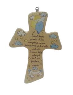 Cruz Madera 21X15Cm Angel Guarda Azul