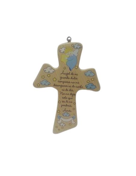 Cruz Madera 21X15Cm Angel Guarda Azul