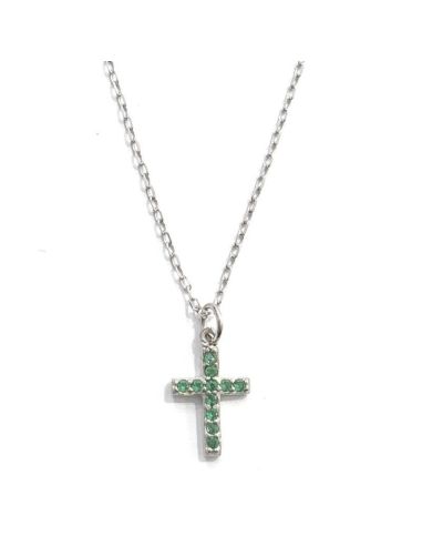 Gargantilla Plata  Con Cruz Cristal Verde