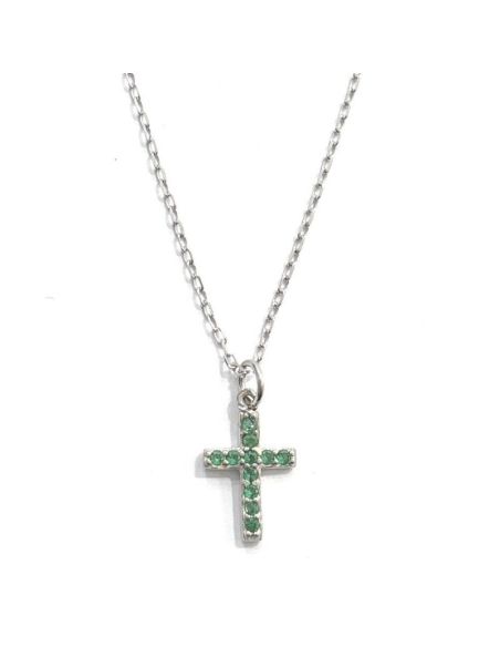 Gargantilla Plata  Con Cruz Cristal Verde