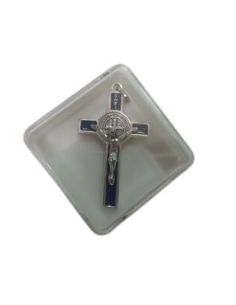 Cruz San Benito 5Cm Esmalte Azul Plateada