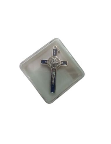 Cruz San Benito 5Cm Esmalte Azul Plateada
