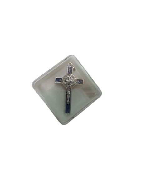 Cruz San Benito 5Cm Esmalte Azul Plateada