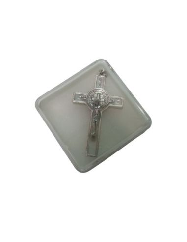 Cruz San Benito 5Cm Esmalte Blanca Plateada