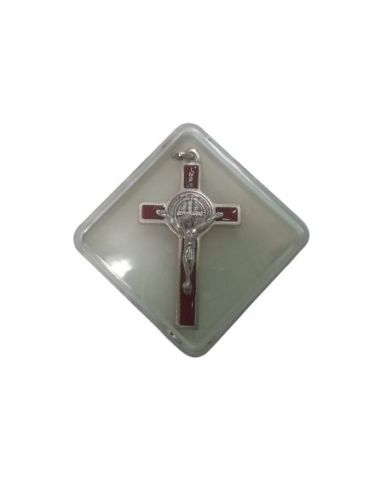 Cruz San Benito 5Cm Esmalte Roja Plateada