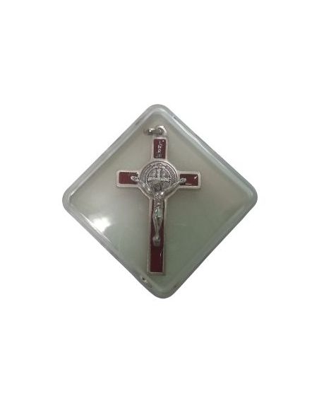 Cruz San Benito 5Cm Esmalte Roja Plateada