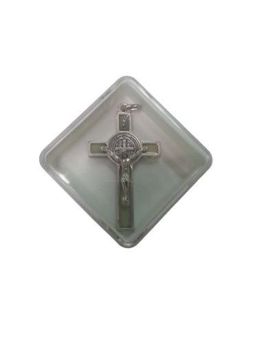 Cruz San Benito 5Cm Esmalte Fosforo Plateada