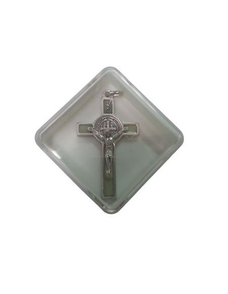 Cruz San Benito 5Cm Esmalte Fosforo Plateada