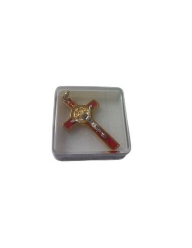 Cruz San Benito 5Cm Esmalte Roja Dorada