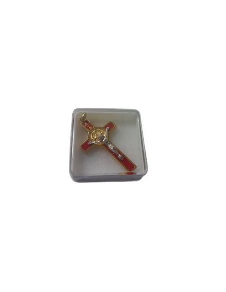Cruz San Benito 5Cm Esmalte Roja Dorada