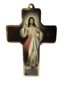 Cruz Chapa Madera Oro 14Cm Jesus Misericordioso