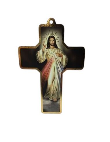 Cruz Chapa Madera Oro 14Cm Jesus Misericordioso