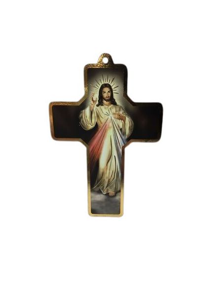 Cruz Chapa Madera Oro 14Cm Jesus Misericordioso