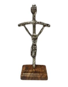 Cruz Pastoral Metal Mesa 15Cm Base Olivo