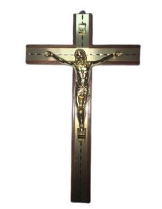 Cruz Madera Cuerpo Metal Dorado 30Cm