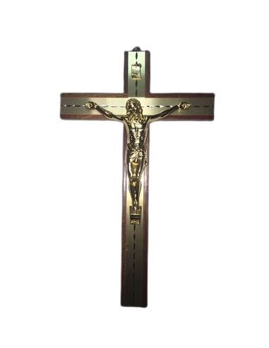 Cruz Madera Cuerpo Metal Dorado 30Cm