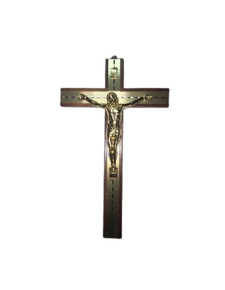 Cruz Madera Cuerpo Metal Dorado 30Cm