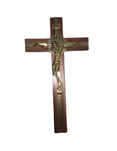 Cruz Madera Cuerpo Metal Dorado 37Cm