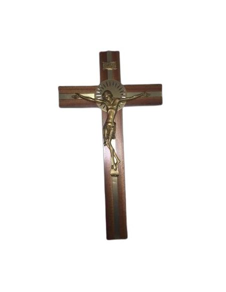 Cruz Madera Cuerpo Metal Dorado 37Cm