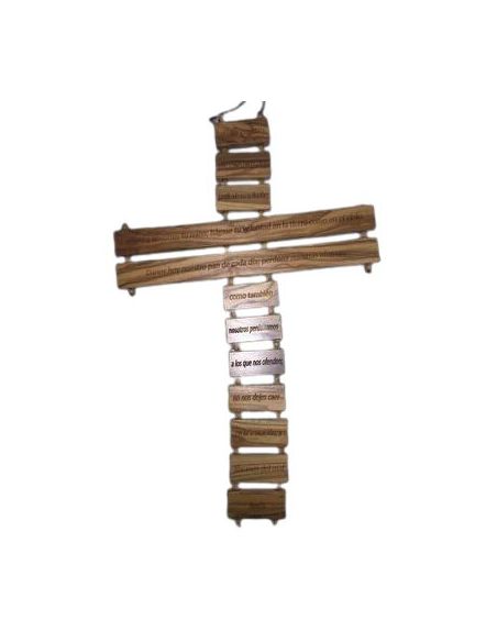 Cruz Madera Olivo Tablas Padre Nuestro 40Cm