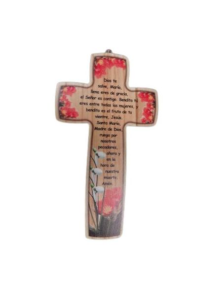 Cruz Madera 14X25 Flores Naranjas Padre Nuestro