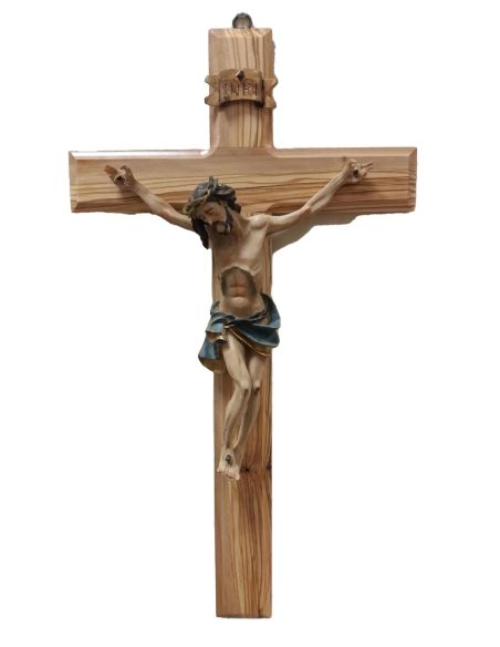 Cruz Olivo Cristo Color Resina 25Cm
