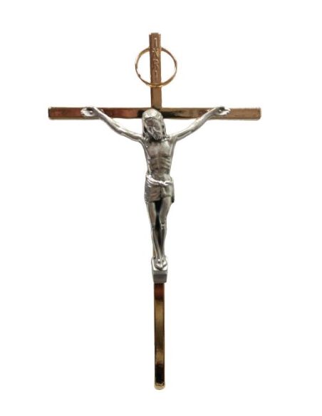 Cruz Metal Dorada Cuerpo Plateado 20Cm