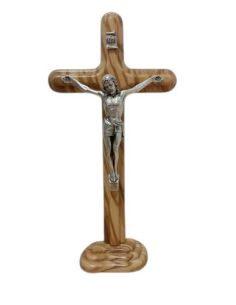 Cruz Olivo Redondeado Metal 20Cm + Base