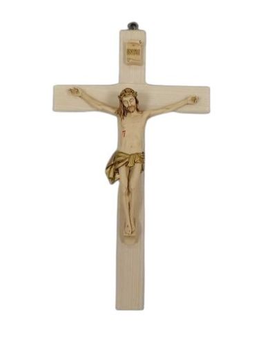 Crucifijo Madera Cuerpo Resina Jesus 30Cm