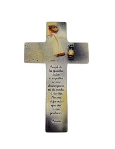 Cruz Madera Blanca  Angel De La Guarda 15X9Cm