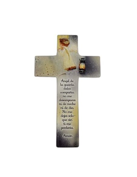 Cruz Madera Blanca  Angel De La Guarda 15X9Cm