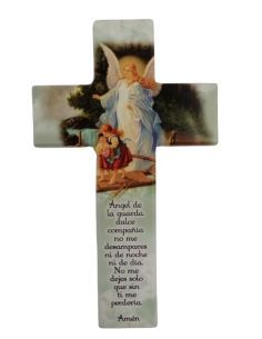 Cruz Madera Lacada Blanca 20Cm Angel Guarda Puente
