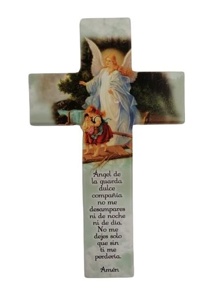 Cruz Madera Lacada Blanca 20Cm Angel Guarda Puente