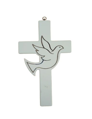 Cruz Madera Blanca Espiritu Santo Lasser 25Cm