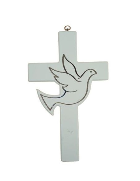 Cruz Madera Blanca Espiritu Santo Lasser 25Cm