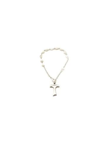 Pulsera Corazones Madreperla Cruz Metal
