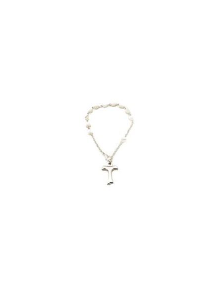 Pulsera Corazones Madreperla Cruz Metal
