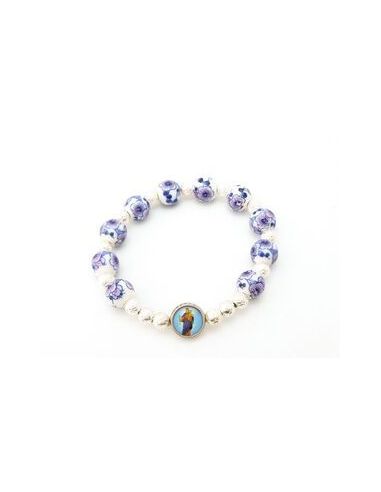 Brazalete Porcelana 10Mm Azul Lila Auxiliadora