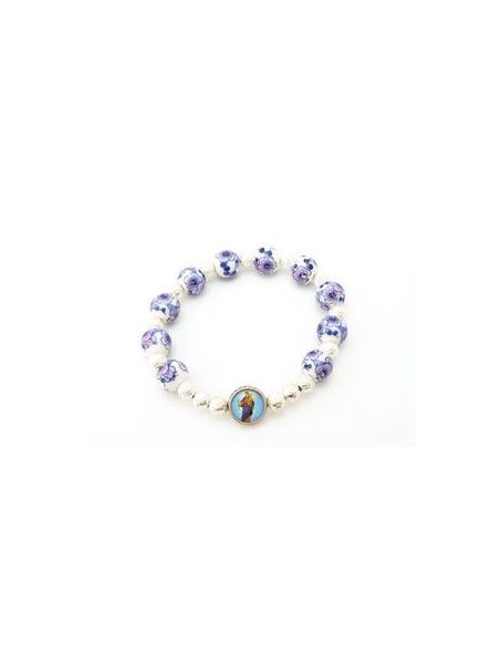Brazalete Porcelana 10Mm Azul Lila Auxiliadora