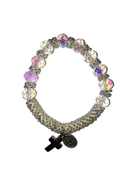 Brazalete Cristal Metal Cruz+Medalla Milagrosa